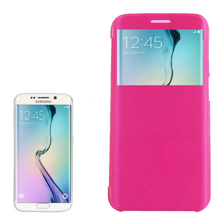 For Galaxy S6  Edge / G9250 PC PU Cashmere Fiber Leather Case with Transparent Back Shell & Call Display ID