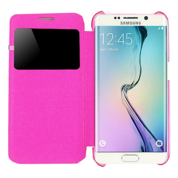 For Galaxy S6  Edge / G9250 PC PU Cashmere Fiber Leather Case with Transparent Back Shell & Call Display ID