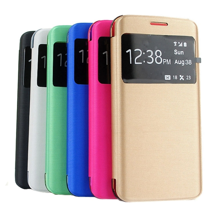 For Galaxy S6  Edge / G9250 PC PU Cashmere Fiber Leather Case with Transparent Back Shell & Call Display ID