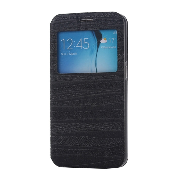 For Galaxy S6 / G920 Stripe Pattern PU Leather + Acrylic Combination Case with Aluminum Bumper Frame & Holder & Caller ID Display