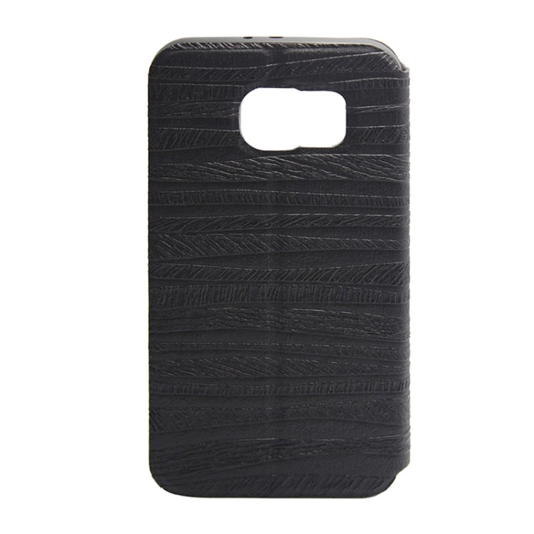 For Galaxy S6 / G920 Stripe Pattern PU Leather + Acrylic Combination Case with Aluminum Bumper Frame & Holder & Caller ID Display