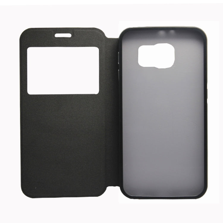 For Galaxy S6 / G920 Stripe Pattern PU Leather + Acrylic Combination Case with Aluminum Bumper Frame & Holder & Caller ID Display