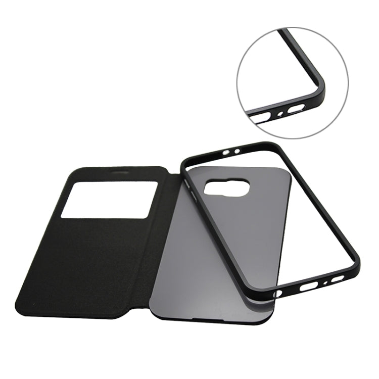 For Galaxy S6 / G920 Stripe Pattern PU Leather + Acrylic Combination Case with Aluminum Bumper Frame & Holder & Caller ID Display