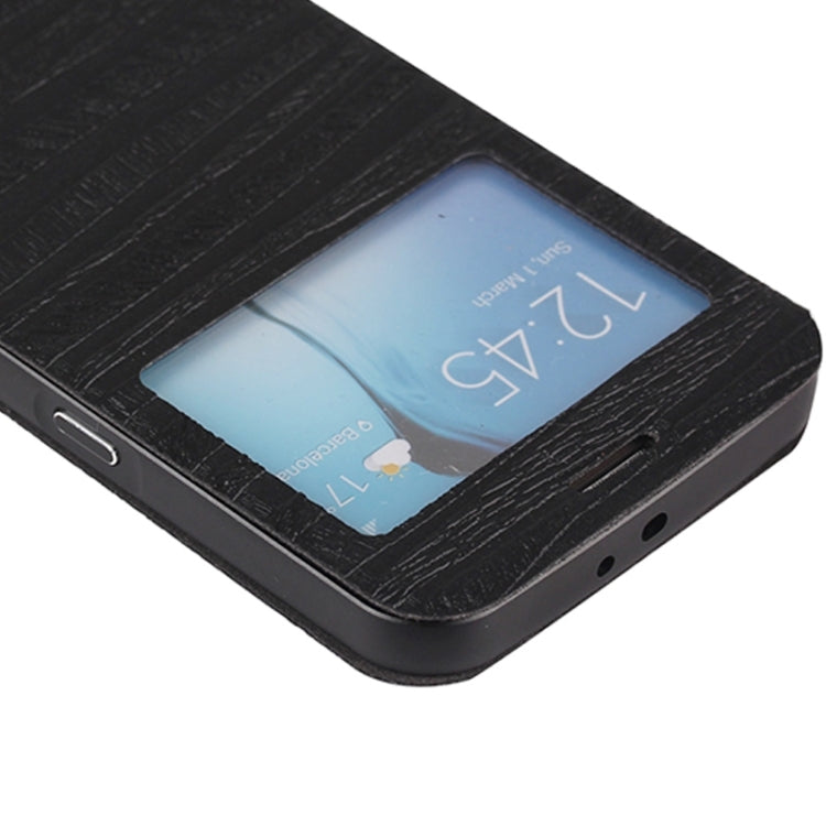 For Galaxy S6 / G920 Stripe Pattern PU Leather + Acrylic Combination Case with Aluminum Bumper Frame & Holder & Caller ID Display