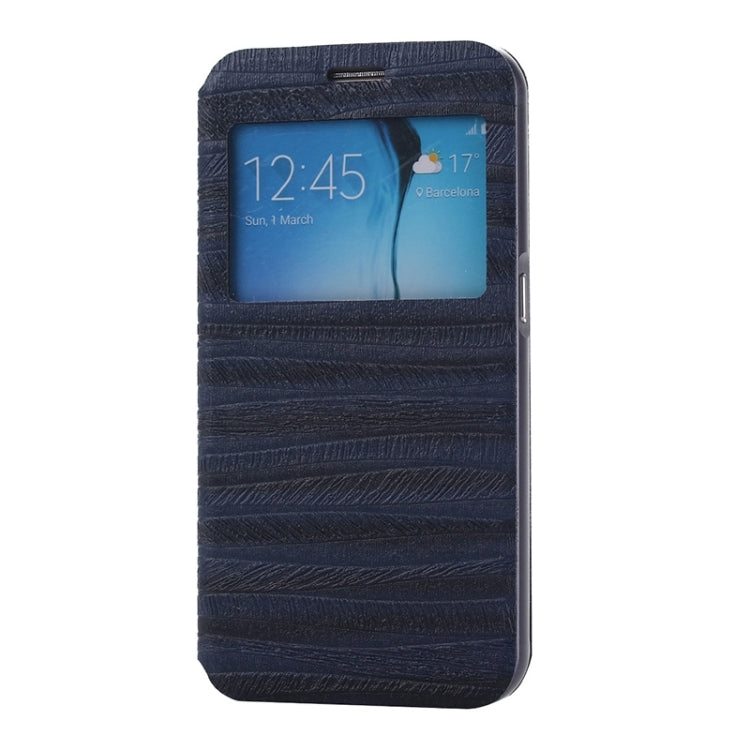 For Galaxy S6 / G920 Stripe Pattern PU Leather + Acrylic Combination Case with Aluminum Bumper Frame & Holder & Caller ID Display