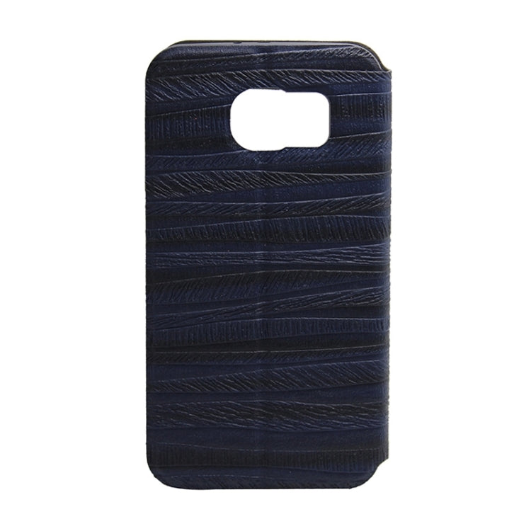 For Galaxy S6 / G920 Stripe Pattern PU Leather + Acrylic Combination Case with Aluminum Bumper Frame & Holder & Caller ID Display
