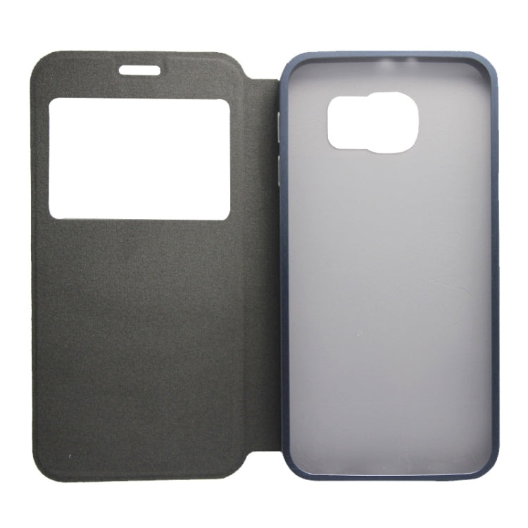For Galaxy S6 / G920 Stripe Pattern PU Leather + Acrylic Combination Case with Aluminum Bumper Frame & Holder & Caller ID Display