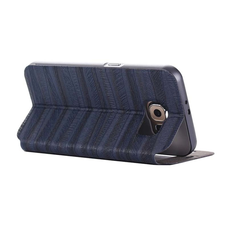 For Galaxy S6 / G920 Stripe Pattern PU Leather + Acrylic Combination Case with Aluminum Bumper Frame & Holder & Caller ID Display