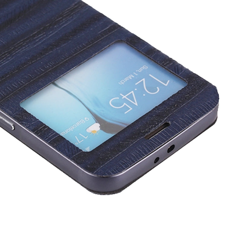 For Galaxy S6 / G920 Stripe Pattern PU Leather + Acrylic Combination Case with Aluminum Bumper Frame & Holder & Caller ID Display