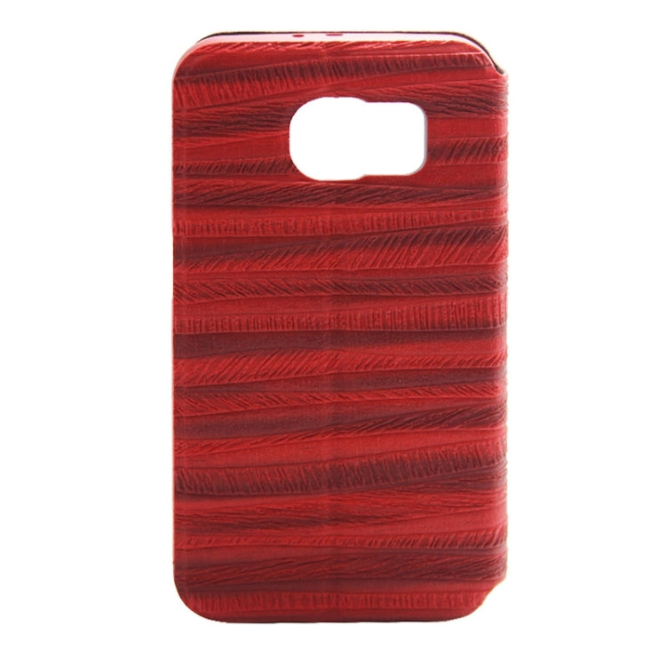 For Galaxy S6 / G920 Stripe Pattern PU Leather + Acrylic Combination Case with Aluminum Bumper Frame & Holder & Caller ID Display