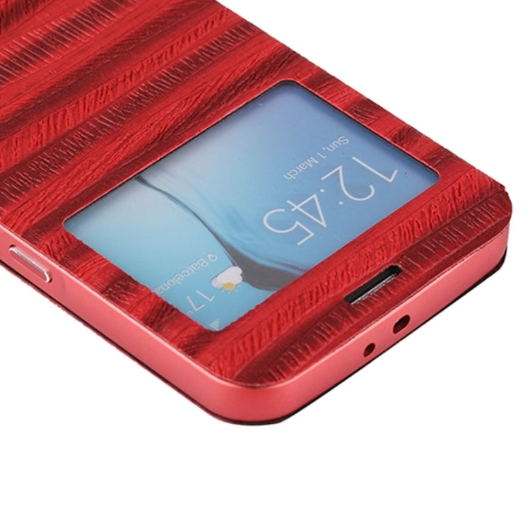 For Galaxy S6 / G920 Stripe Pattern PU Leather + Acrylic Combination Case with Aluminum Bumper Frame & Holder & Caller ID Display