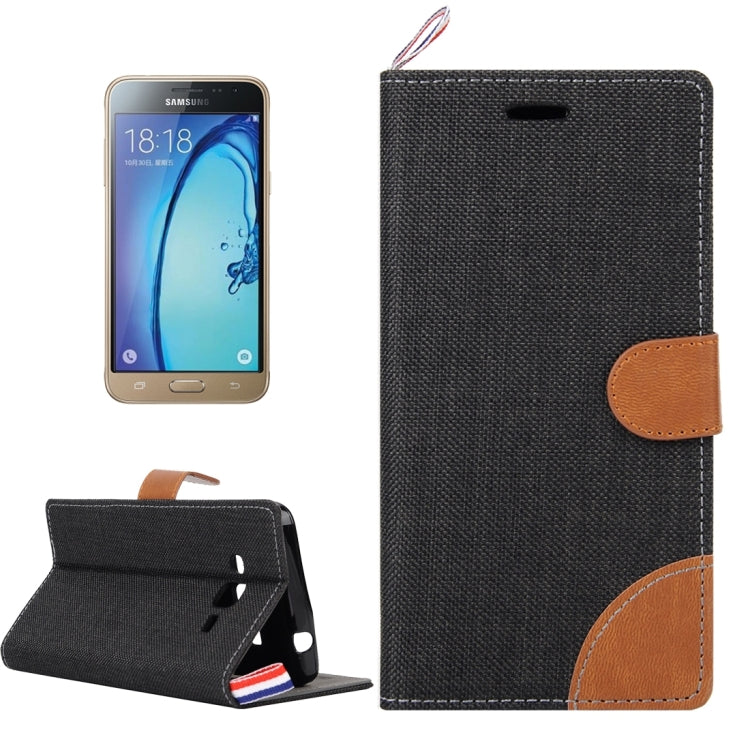 Denim Texture Horizontal Flip Leather Case with Magnetic Snap & Card Slots & Holder & Sling for Galaxy J3 / J3109