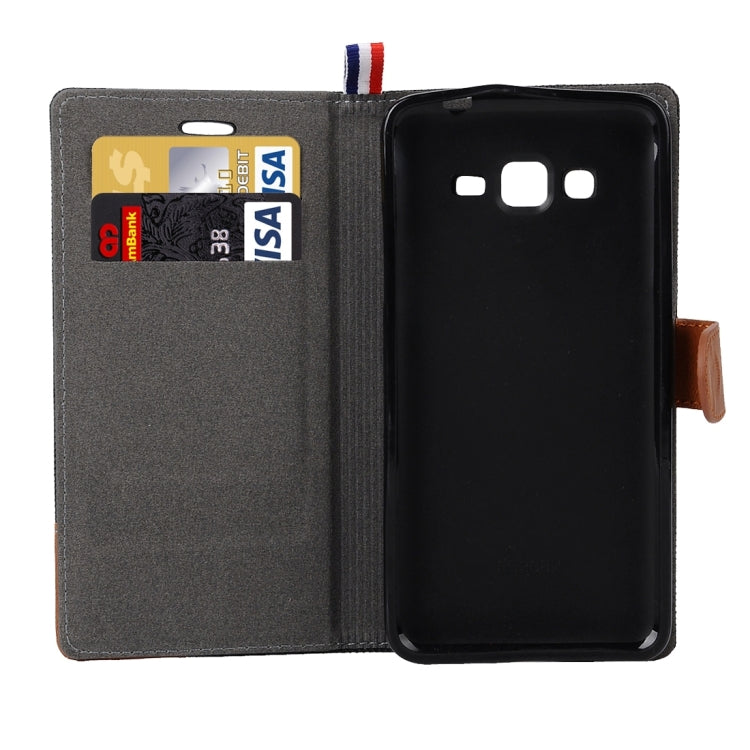 Denim Texture Horizontal Flip Leather Case with Magnetic Snap & Card Slots & Holder & Sling for Galaxy J3 / J3109