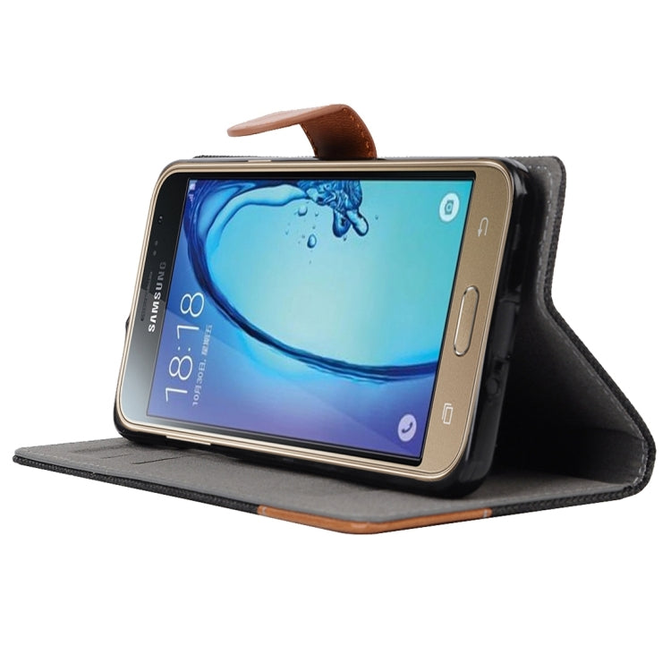 Denim Texture Horizontal Flip Leather Case with Magnetic Snap & Card Slots & Holder & Sling for Galaxy J3 / J3109