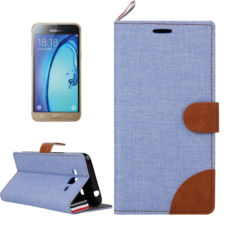 Denim Texture Horizontal Flip Leather Case with Magnetic Snap & Card Slots & Holder & Sling for Galaxy J3 / J3109