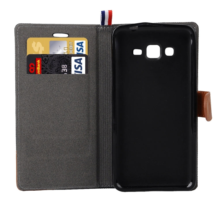 Denim Texture Horizontal Flip Leather Case with Magnetic Snap & Card Slots & Holder & Sling for Galaxy J3 / J3109