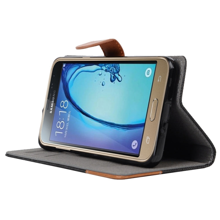 Denim Texture Horizontal Flip Leather Case with Magnetic Snap & Card Slots & Holder & Sling for Galaxy J3 / J3109