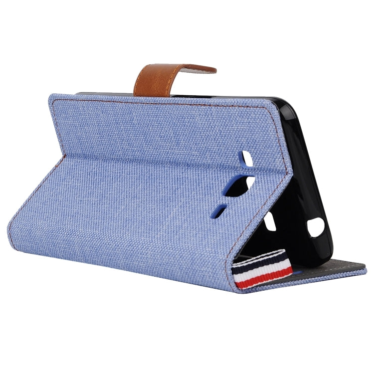 Denim Texture Horizontal Flip Leather Case with Magnetic Snap & Card Slots & Holder & Sling for Galaxy J3 / J3109