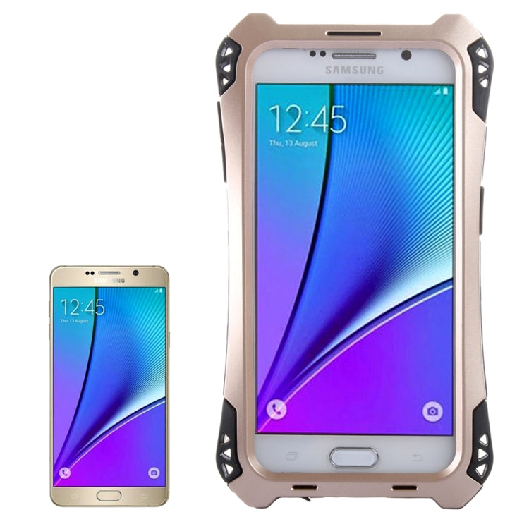 For Galaxy Note 5 / N920 Professional and Powerful Dustproof Shatter-resistant Shockproof Tiny Waist Transformers Style Carbon Fibre Metal Protective Case with Tempered Glass Front Film Cover