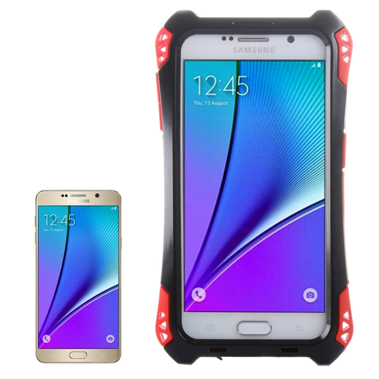 For Galaxy Note 5 / N920 Professional and Powerful Dustproof Shatter-resistant Shockproof Tiny Waist Transformers Style Carbon Fibre Metal Protective Case with Tempered Glass Front Film Cover