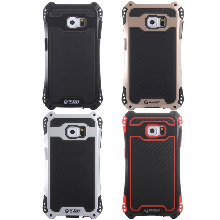 For Galaxy S6 Edge+ / G928 Professional and Powerful Dustproof Shatter-resistant Shockproof Tiny Waist Transformers Style Carbon Fibre Metal Protective Case with Tempered Glass Front Film Cover
