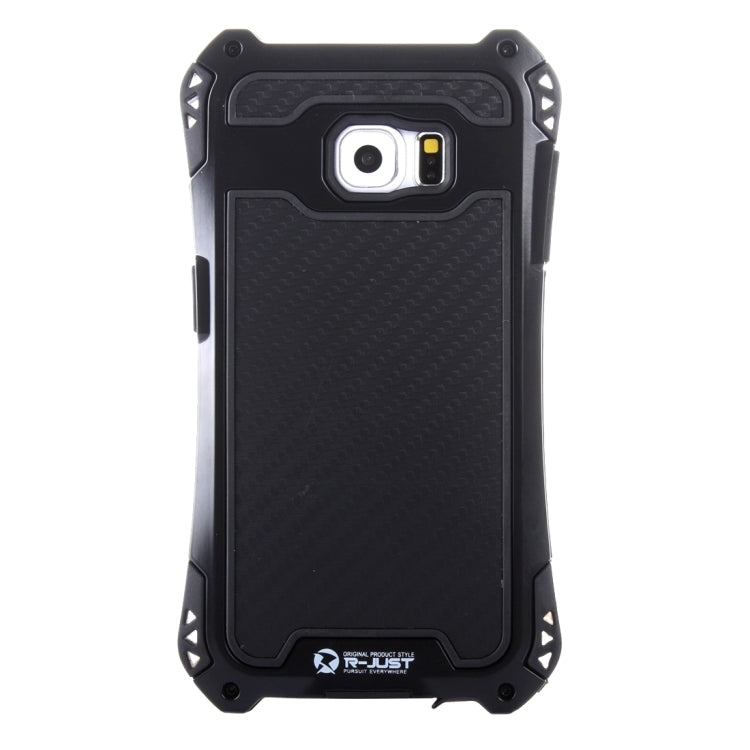 For Galaxy S6 Edge / G925 Professional and Powerful Dustproof Shatter-resistant Shockproof Tiny Waist Transformers Style Carbon Fibre Metal Protective Case with Tempered Glass Front Film Cover