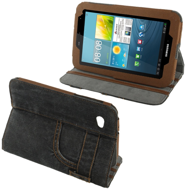 Jeans Styles Leather Case with 3-angle Holder for Galaxy Tab 2 (7.0) / P3100(Black)