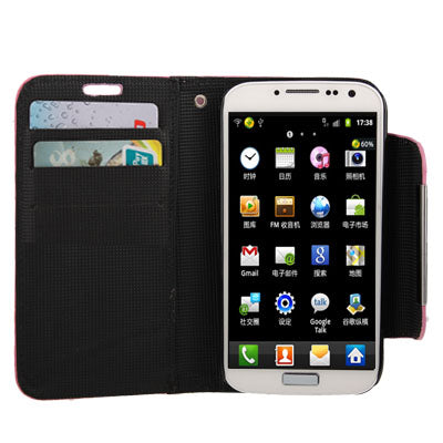 Pure Color Horizontal Flip Leather Case with Sleep / Wake-up Function & Credit Card Slots & Holder & Lanyard for Galaxy S IV / i9500(Pink)