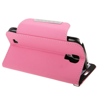 Pure Color Horizontal Flip Leather Case with Sleep / Wake-up Function & Credit Card Slots & Holder & Lanyard for Galaxy S IV / i9500(Pink)