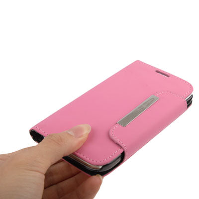 Pure Color Horizontal Flip Leather Case with Sleep / Wake-up Function & Credit Card Slots & Holder & Lanyard for Galaxy S IV / i9500(Pink)