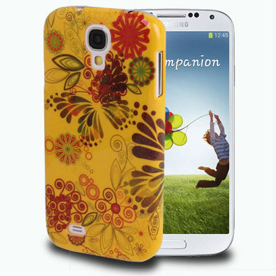 Flower Pattern Magic Color Fluorescent Effect Shimmering Powder Plastic Case for Galaxy S IV / i9500(Yellow)