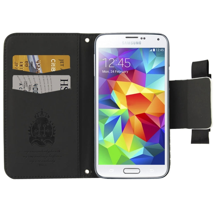 Plaid Pattern Crystal Bowknot Button Flip Leather Case with Card Slots & Lanyards for Galaxy S5 / G900