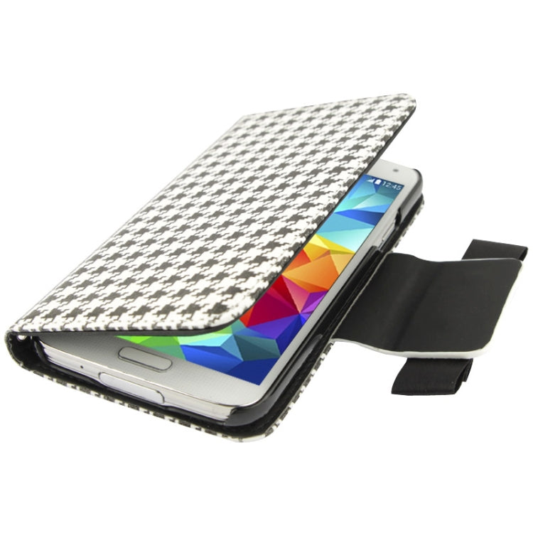Plaid Pattern Crystal Bowknot Button Flip Leather Case with Card Slots & Lanyards for Galaxy S5 / G900