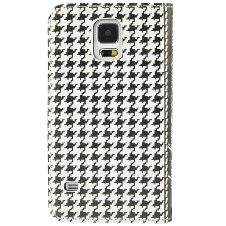 Plaid Pattern Crystal Bowknot Button Flip Leather Case with Card Slots & Lanyards for Galaxy S5 / G900