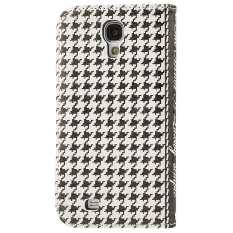 Plaid Pattern Crystal Bowknot Button Flip Leather Case with Card Slots & Lanyards for Galaxy S IV / i9500