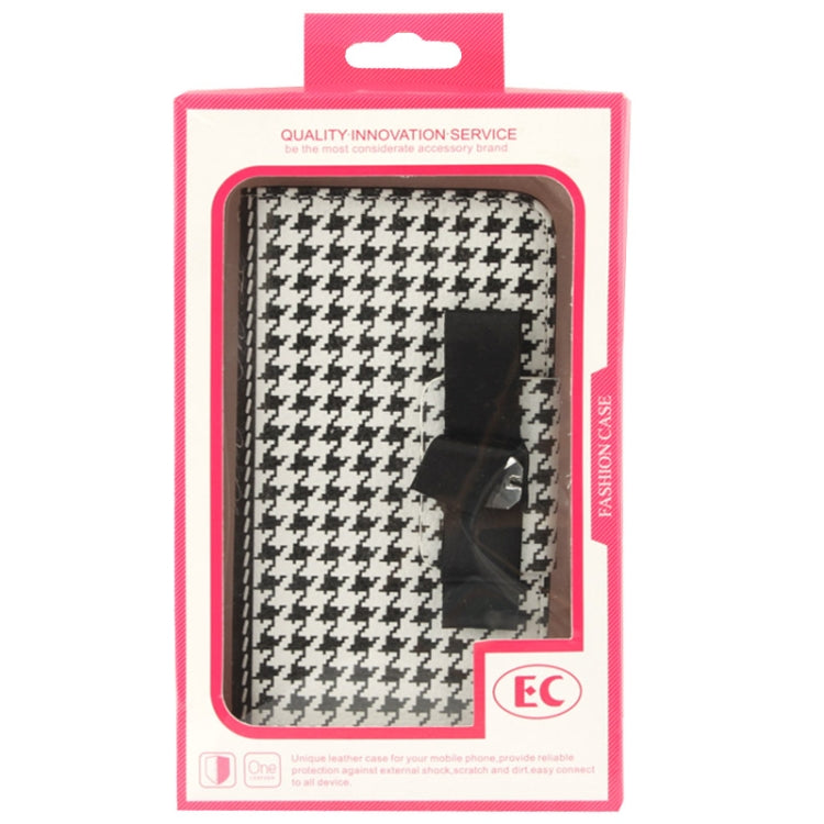 Plaid Pattern Crystal Bowknot Button Flip Leather Case with Card Slots & Lanyards for Galaxy S IV / i9500