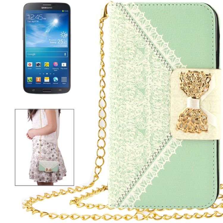 Flower Pattern Bowknot Button Flip Leather Case with Card Slots & Lanyards for Galaxy S IV / i9500