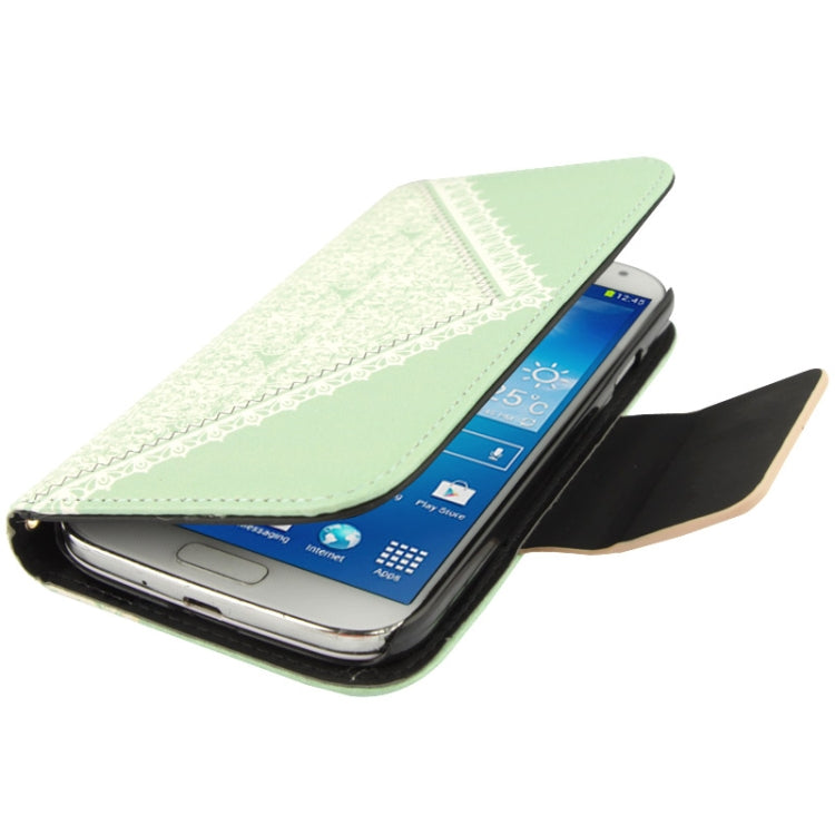 Flower Pattern Bowknot Button Flip Leather Case with Card Slots & Lanyards for Galaxy S IV / i9500