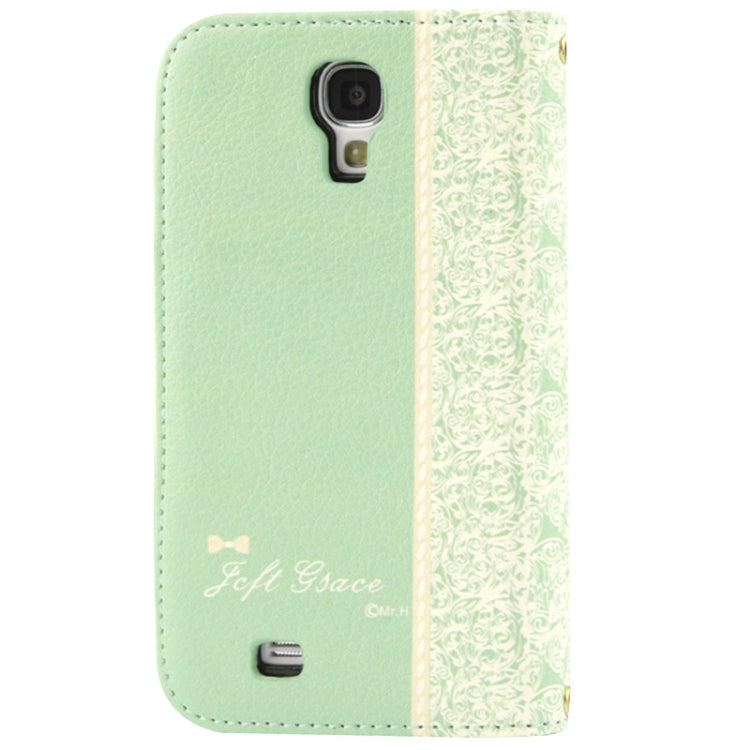 Flower Pattern Bowknot Button Flip Leather Case with Card Slots & Lanyards for Galaxy S IV / i9500