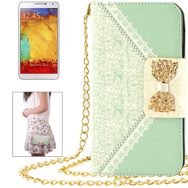 Flower Pattern Bowknot Button Flip Leather Case with Card Slots & Lanyards for Galaxy Note III / N900