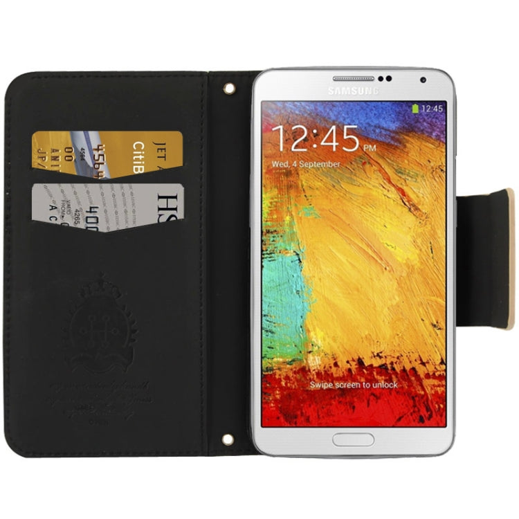 Flower Pattern Bowknot Button Flip Leather Case with Card Slots & Lanyards for Galaxy Note III / N900