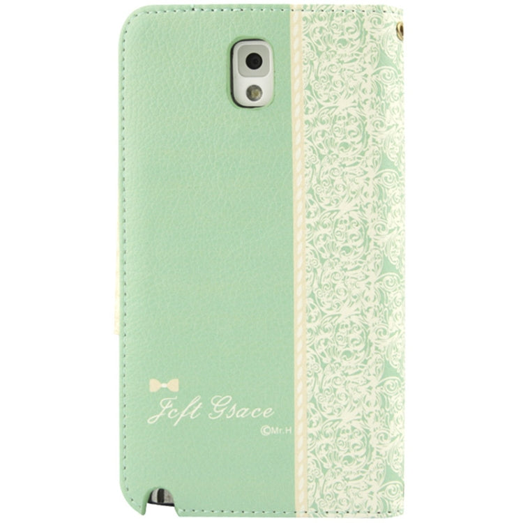 Flower Pattern Bowknot Button Flip Leather Case with Card Slots & Lanyards for Galaxy Note III / N900