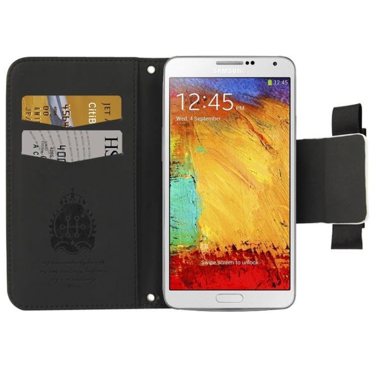 Plaid Pattern Crystal Bowknot Button Flip Leather Case with Card Slots & Lanyards for Galaxy Note III / N900
