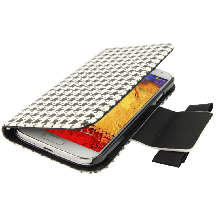 Plaid Pattern Crystal Bowknot Button Flip Leather Case with Card Slots & Lanyards for Galaxy Note III / N900