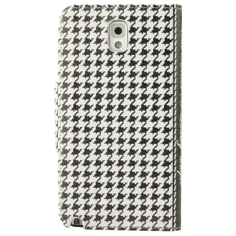 Plaid Pattern Crystal Bowknot Button Flip Leather Case with Card Slots & Lanyards for Galaxy Note III / N900