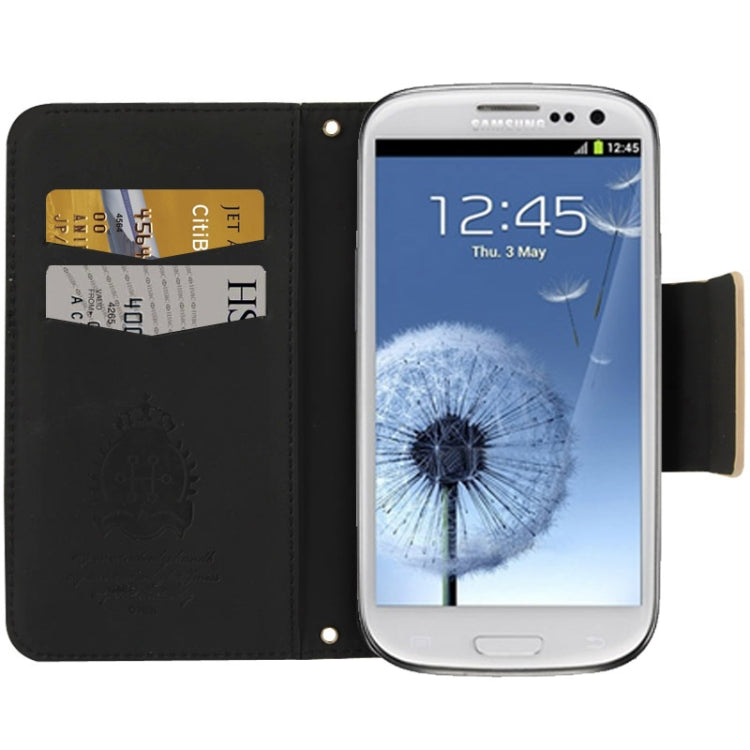 Flower Pattern Bowknot Button Flip Leather Case with Card Slots & Lanyards for Galaxy S III / i9300