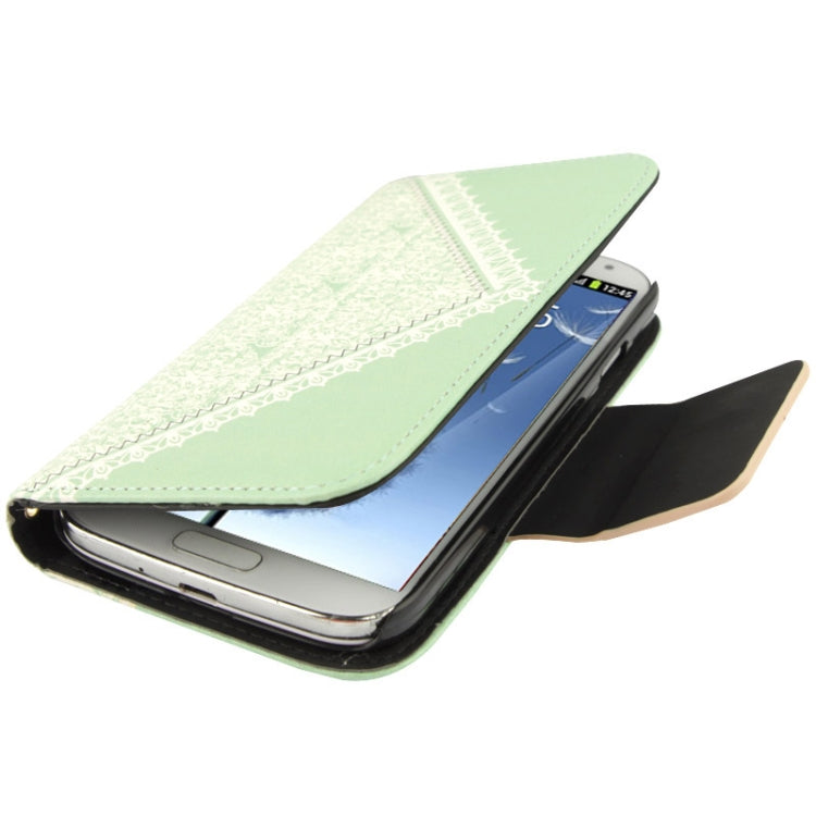Flower Pattern Bowknot Button Flip Leather Case with Card Slots & Lanyards for Galaxy S III / i9300