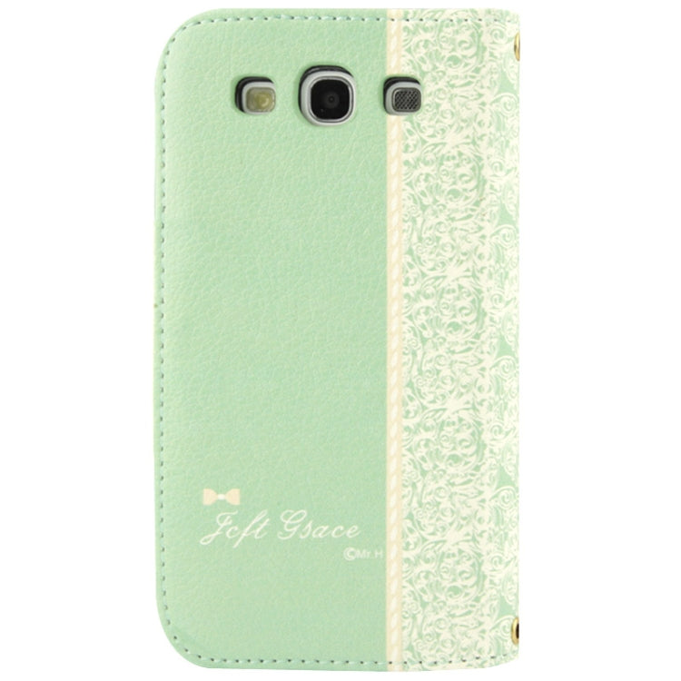 Flower Pattern Bowknot Button Flip Leather Case with Card Slots & Lanyards for Galaxy S III / i9300