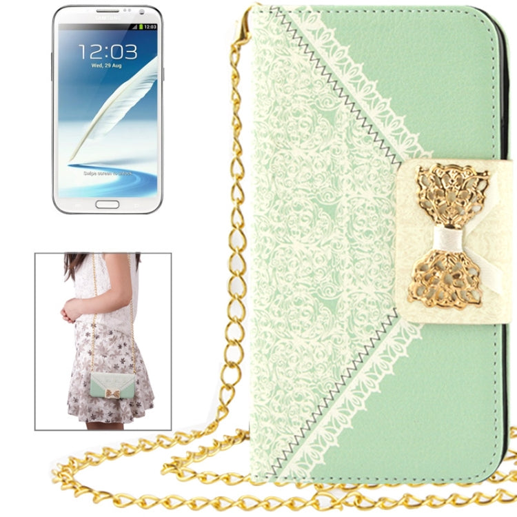 Flower Pattern Bowknot Button Flip Leather Case with Card Slots & Lanyards for Galaxy Note II / N7100