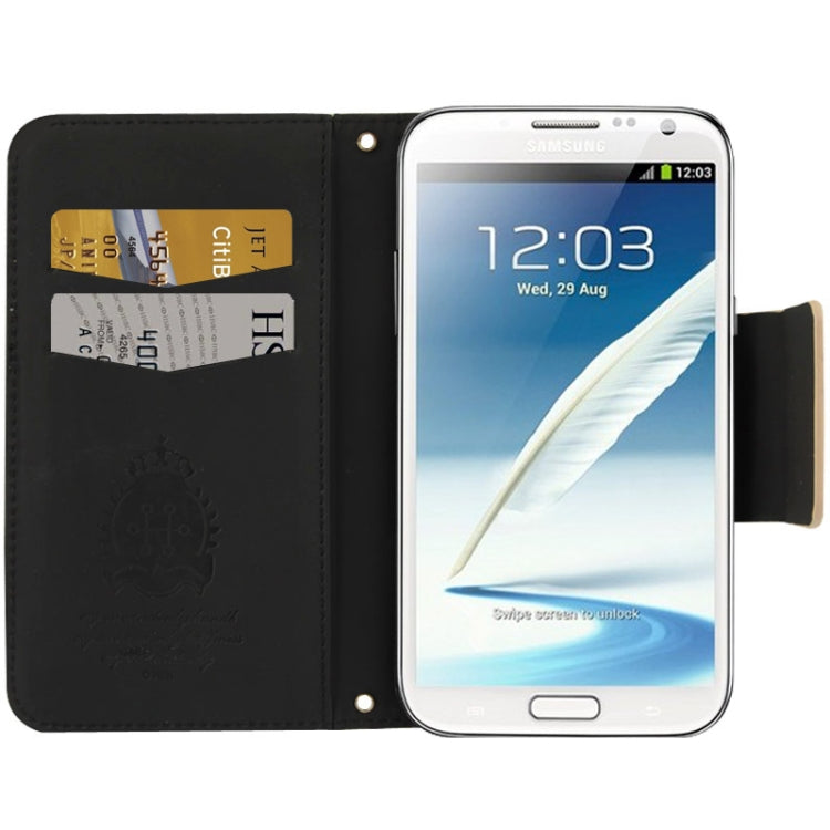 Flower Pattern Bowknot Button Flip Leather Case with Card Slots & Lanyards for Galaxy Note II / N7100